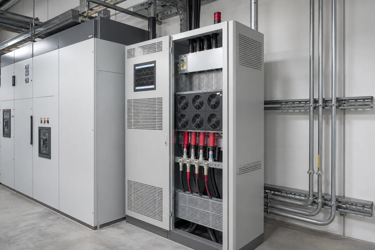 Illustrative active harmonic filter cabinet with power-electronics cooling modules