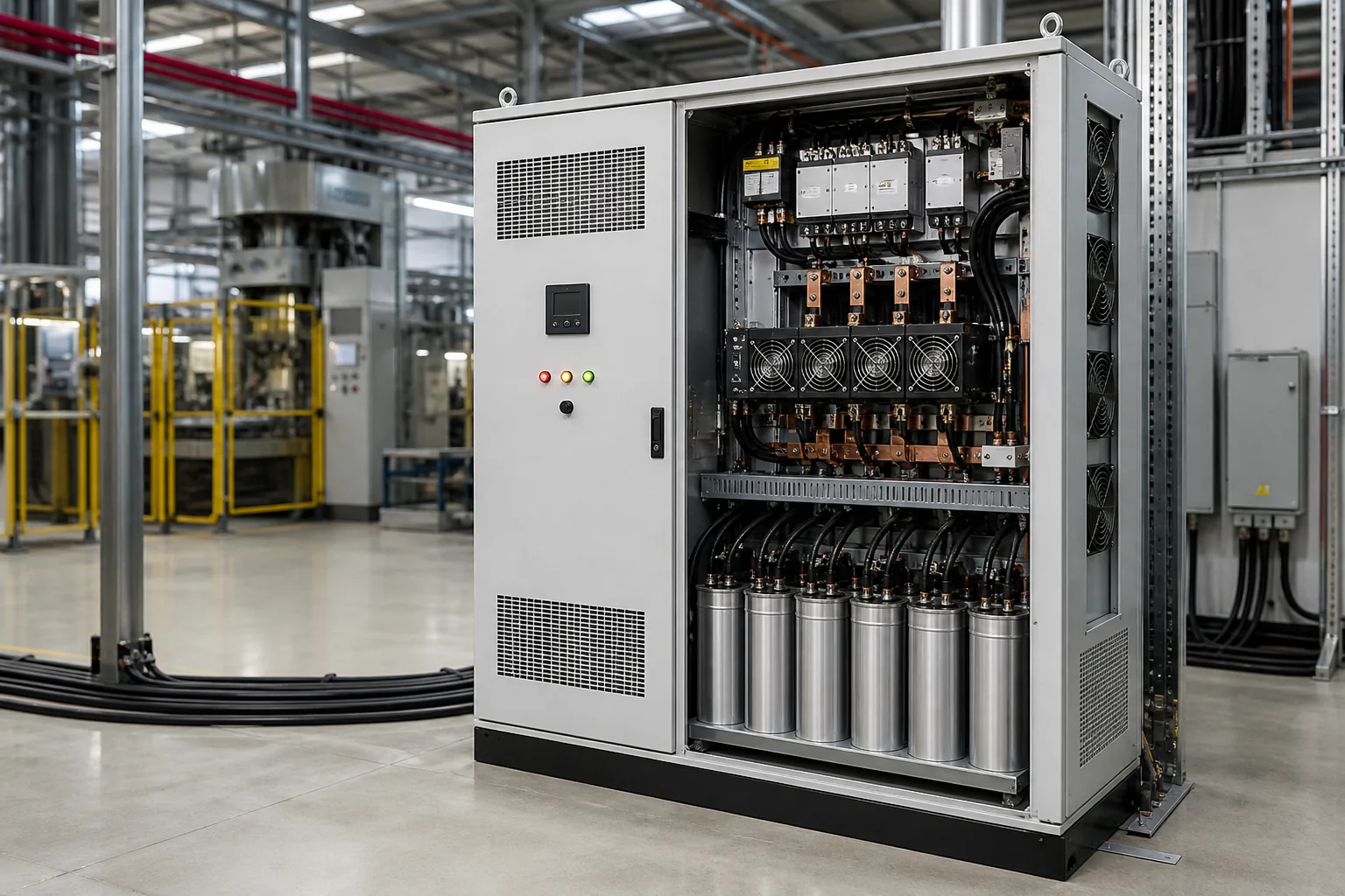 Illustrative thyristor-switched APFC panel with fast switching modules and capacitor stages